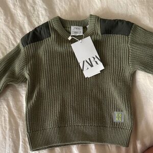 Zara Khaki Knit Sweater with Black Accents